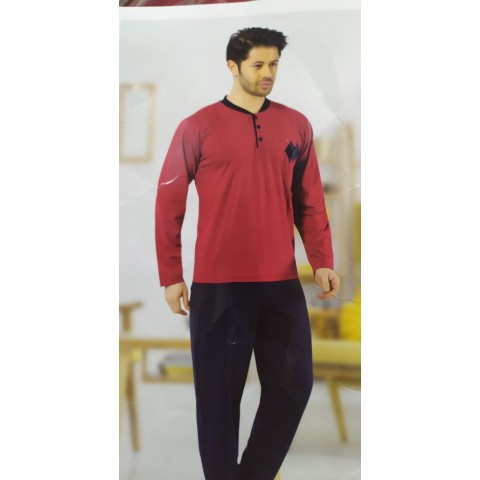 Nawara Mega Store Dört Mevsim Bisiklet Yaka 3 Düğmeli Penye Erkek Pijama Takımı-N