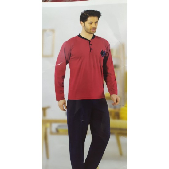 Nawara Mega Store Dört Mevsim Bisiklet Yaka 3 Düğmeli Penye Erkek Pijama Takımı-N