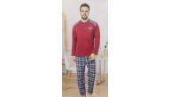 Nawara Mega Store Dört Mevsim Bisiklet Yaka 3 Düğmeli Penye Erkek Pijama Takımı-N
