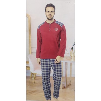 Nawara Mega Store Dört Mevsim Bisiklet Yaka 3 Düğmeli Penye Erkek Pijama Takımı-N