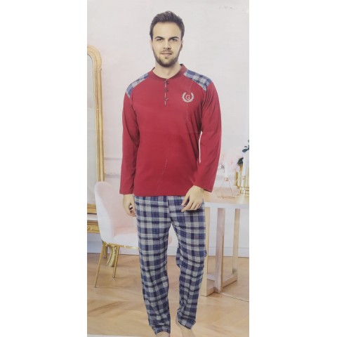 Nawara Mega Store Dört Mevsim Bisiklet Yaka 3 Düğmeli Penye Erkek Pijama Takımı-N
