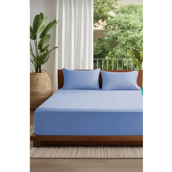 100 X 200+20 Nawara Home,Ranforce Kumaş Mavi Tek Kişilik Çarşaf Seti / 01658 (T02-301)