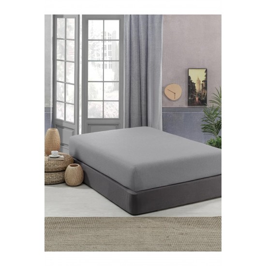 100 X 200+25 Nawara Home,Ranforce Kumaş Gri Tek Kişilik Çarşaf Seti / 01755 (T02-601)