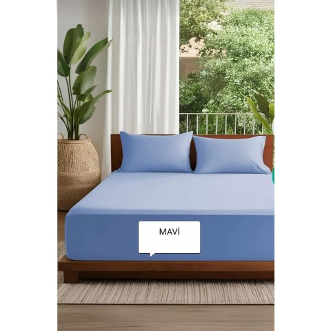100 X 200+25 Nawara Home,Ranforce Kumaş  Mavi Tek Kişilik Çarşaf Seti / 01760 (T02-601)
