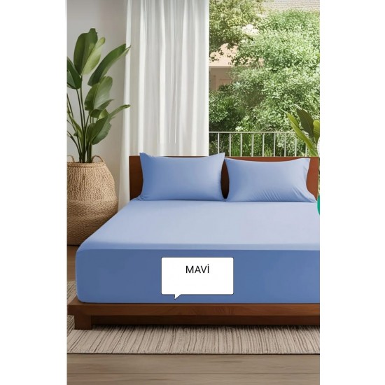 100 X 200+25 Nawara Home,Ranforce Kumaş  Mavi Tek Kişilik Çarşaf Seti / 01760 (T02-601)